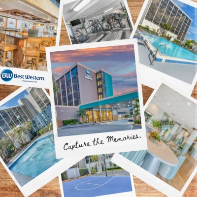 Collage of hotel facilities: lobby, pool, gym, dining, and courts, labeled "Capture the Memories," with Best Western logo in the corner.